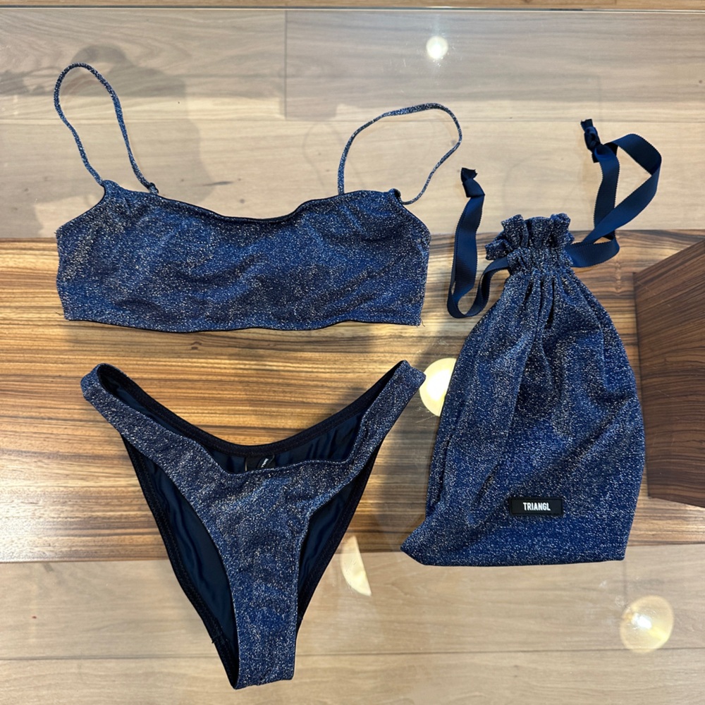 Triangl Sparkly Bikini In Dark Blue + Bag